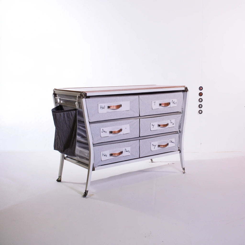 Cassettiera verticale con rivestimento in tessuto, colore grigio chiaro