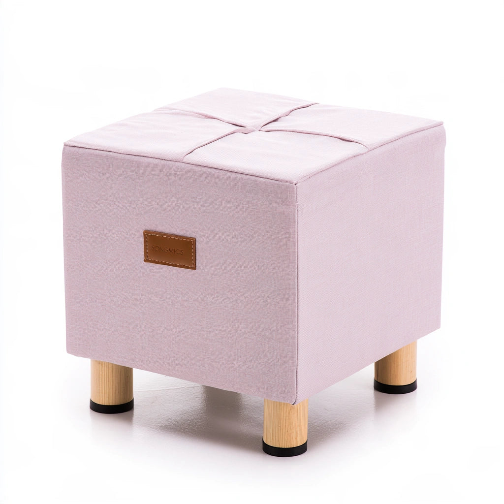 Pouf contenitore con rivestimento in tessuto, colore rosa chiaro