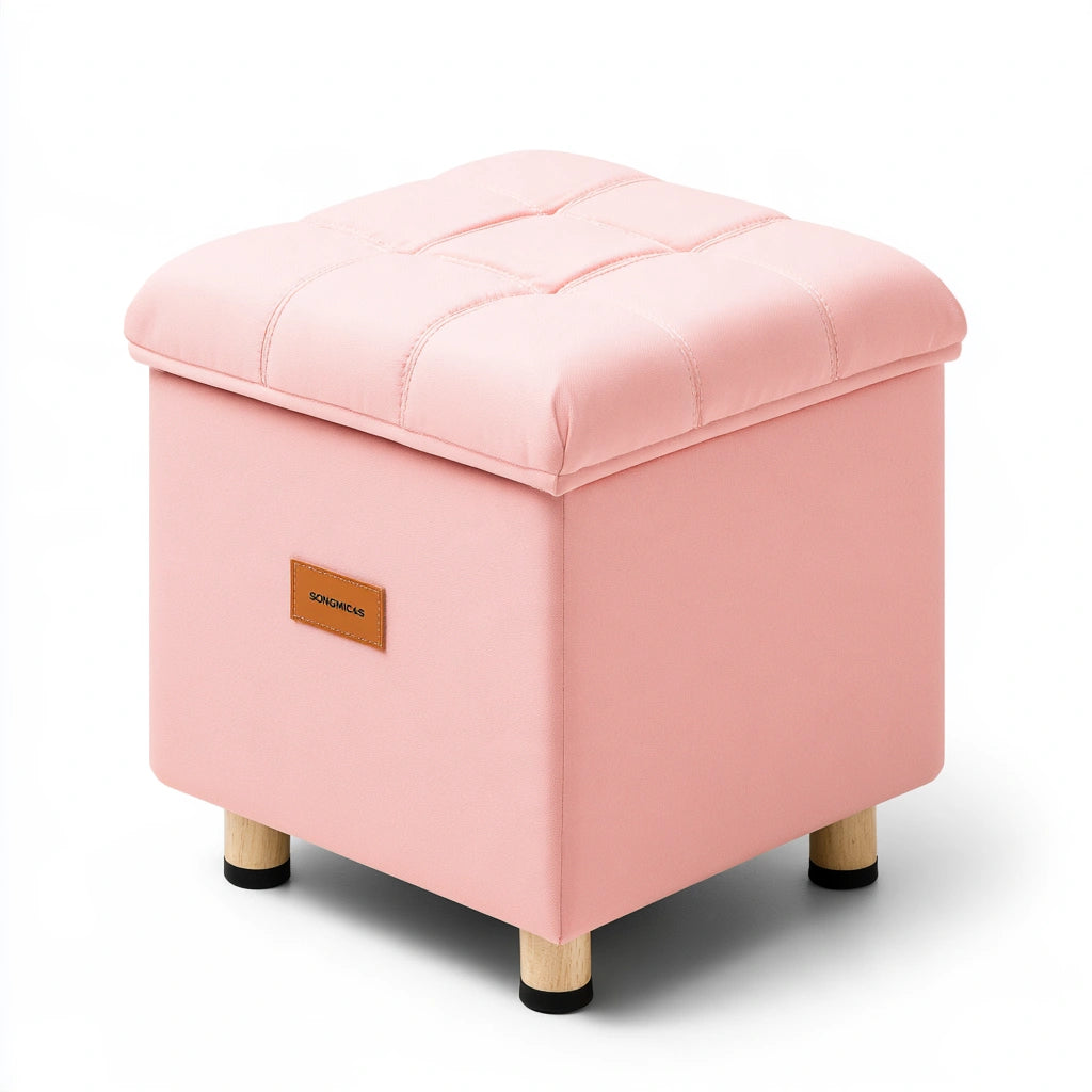 Pouf contenitore con rivestimento in tessuto, colore rosa chiaro