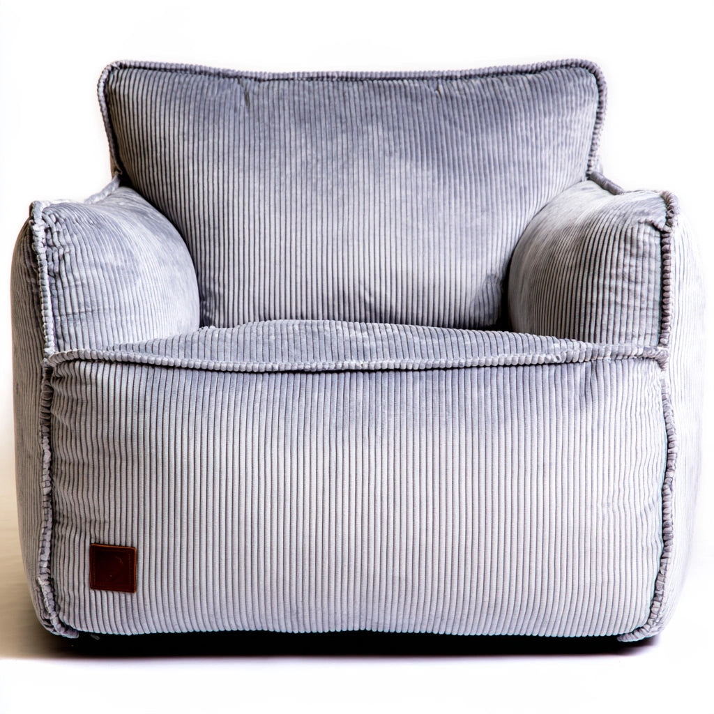 Pouf a sacco con maniglia in velluto a coste, colore grigio chiaro