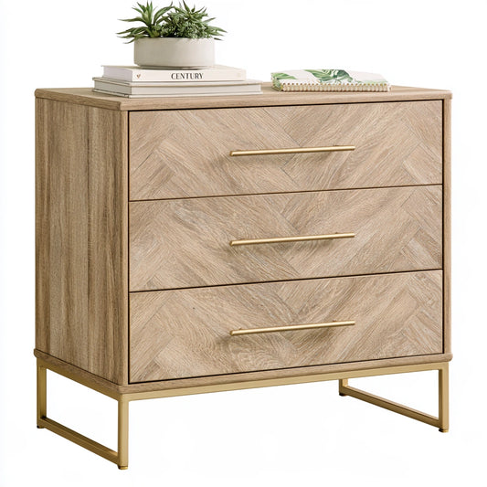 Cassettiera decorativa in legno finitura rovere, colore marrone chiaro