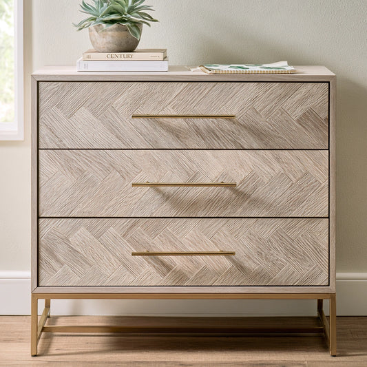 Cassettiera decorativa in legno finitura rovere, colore marrone chiaro