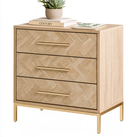 Cassettiera decorativa in legno finitura rovere, colore marrone chiaro