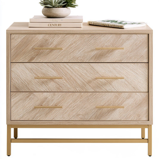 Cassettiera decorativa in legno finitura rovere, colore marrone chiaro