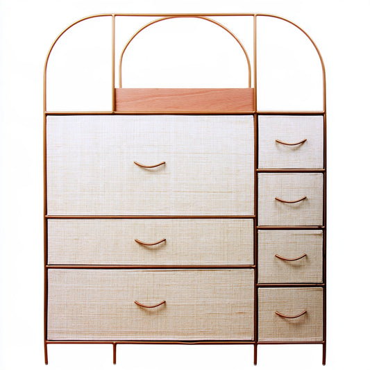 Organizer modulare con rivestimento in tessuto, colore rosa chiaro e dorato