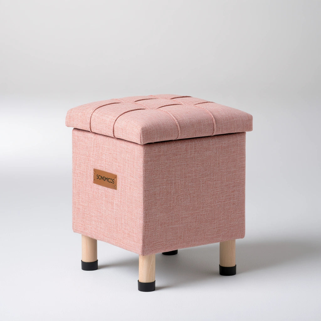 Pouf contenitore con rivestimento in tessuto, colore rosa chiaro